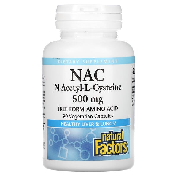Natural Factors, NAC N-ацетил-L цистеин, 500 мг, 90 вегетарианских капсул