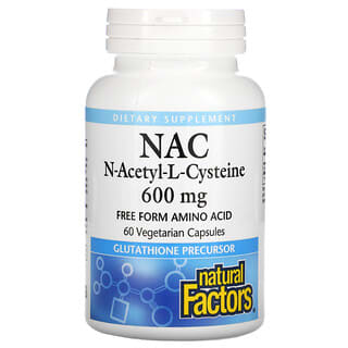 Natural Factors‏, "NAC,‏ N-אצטיל-L-ציסטאין, 600 מ""ג, 60 כמוסות צמחיות"