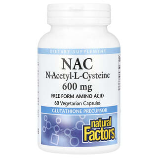 Natural Factors, NAC N-Asetil-L-Sistein, 600 mg, 60 Kapsul Vegetarian