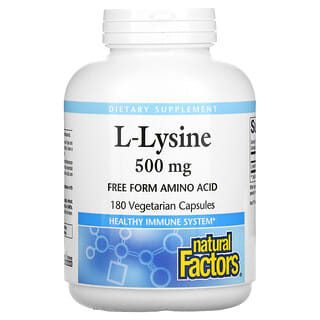 Natural Factors, L-lisina, 500 mg, 180 cápsulas vegetales