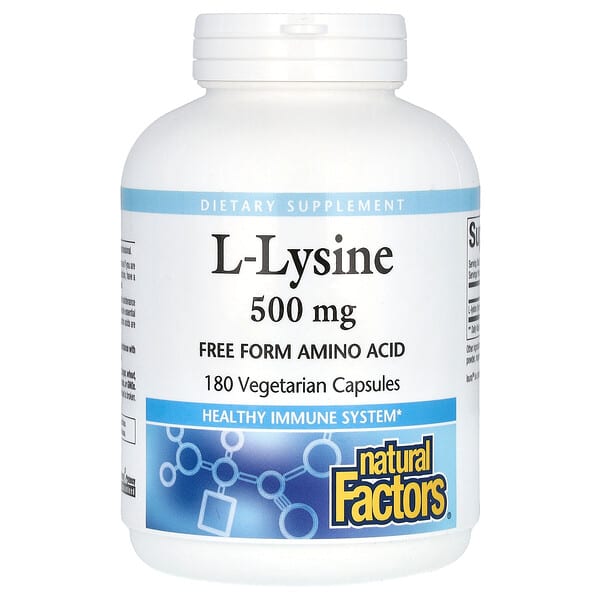 Natural Factors L-Lysine, 500 mg, 180 Vegetarian Capsules