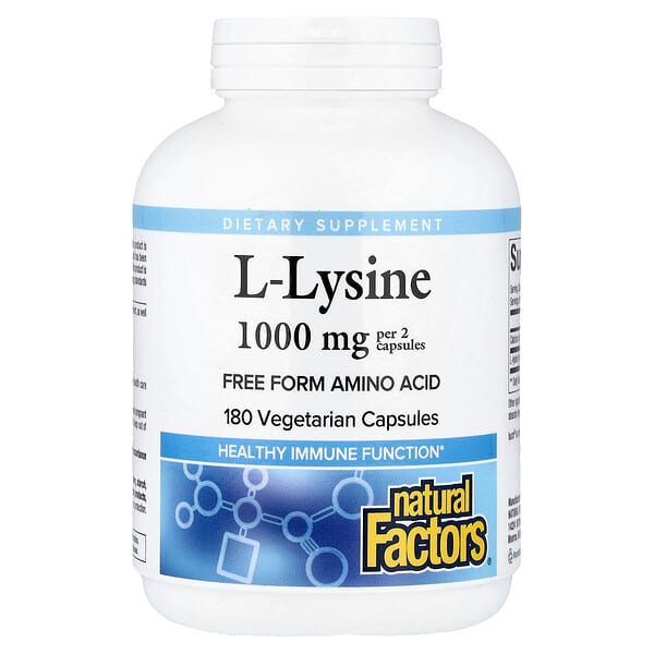 Natural Factors, L-Lysine, 500 mg, 180 Vegetarian Capsules — product photo 1
