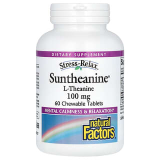 Natural Factors, Stress-Relax, Suntheanine, L-теанин, 200 мг, 60 жевательных таблеток (100 мг в 1 таблетке)