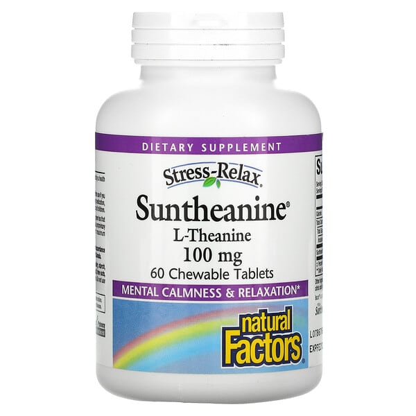 Natural Factors, Stress-Relax, Suntheanine, L-теанін, 100 мг, 60 жувальних таблеток