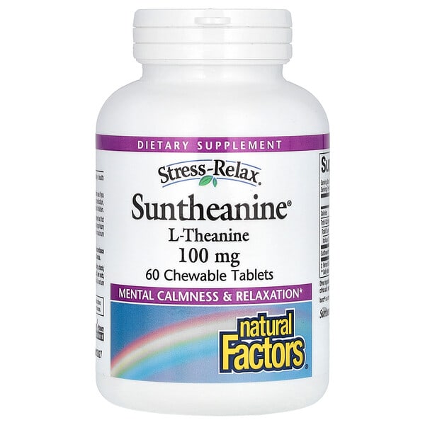 Natural Factors Stress-Relax, Suntheanine, L-Theanine, 100 mg, 60 Chewable Tablets