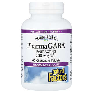 Natural Factors, Stress-Relax, Pharma GABA, 100 mg, 60 comprimidos masticables