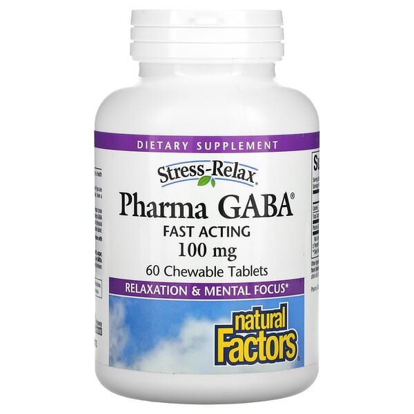 Natural Factors, Stress-Relax, Pharma GABA, 100 mg, 60 comprimidos masticables