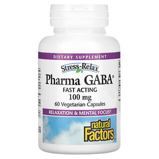 Natural Factors, مكمل الراحة من الإجهادStress-Relax، PharmaGABA، وزن 100 ملجم، 60 كبسولة نباتية