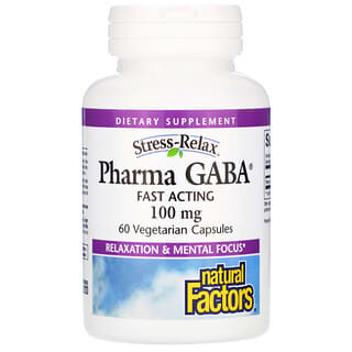 Natural Factors, Stress Relax, Pharma GABA, Suplemento alimentario relajante, 100 mg, 60 cápsulas vegetales