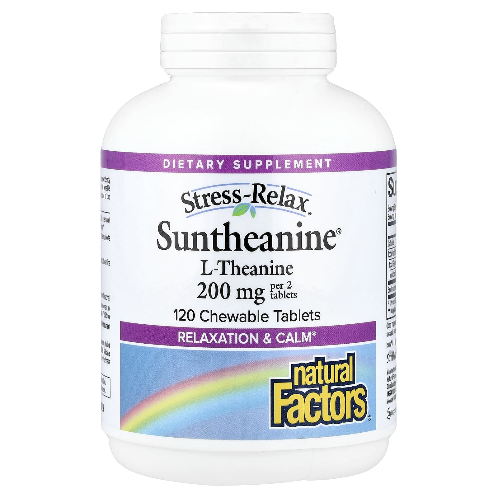 Natural Factors Stress-Relax, Suntheanine L-Theanine, 120 Chewable Tablets (100 mg per Tablet) – Fruit de Natural Factors