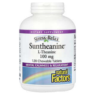 Natural Factors, Stress-Relax, Suntheanine L-Theanine, 200 mg, 120 Comprimidos Mastigáveis (100 mg por Comprimido)