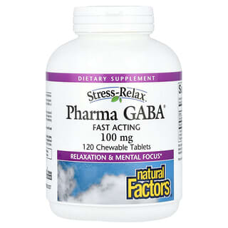 Natural Factors, Stress-Relax, Pharma GABA, 100 mg, 120 Comprimidos Mastigáveis