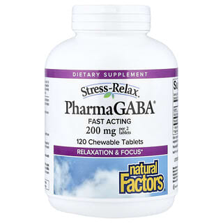 Natural Factors, Stress-Relax®, Pharma GABA®, Suplemento para favorecer la relajación y la concentración mental, 100 mg, 120 comprimidos masticables
