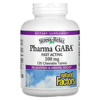 Natural Factors, Stress-Relax, Pharma GABA, 100 mg, 120 comprimidos masticables