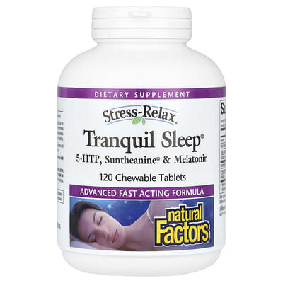 Natural Factors, Stress Relaxation, Restful Sleep Aid, 5-HTP, Suntheanine and Melatonin, 120 Chewable Tablets
