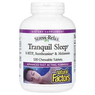Natural Factors, Stress-Relax, Tranquil Sleep, 5-HTP, Suntheanine e melatonina, 120 compresse masticabili