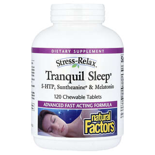 Natural Factors, Stress-Relax®, Tranquil Sleep®, 5-HTP, Suntheanine® & Melatonin, 120 žvýkacích tablet