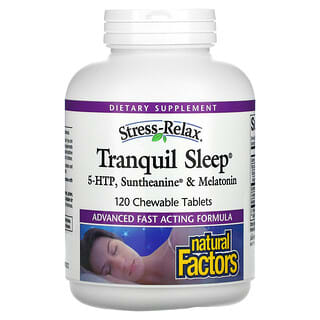 Natural Factors, Stress-Relax、 Tranquil Sleep、5-HTP、Suntheanine（サンテアニン）＆メラトニン、チュアブルタブレット120粒