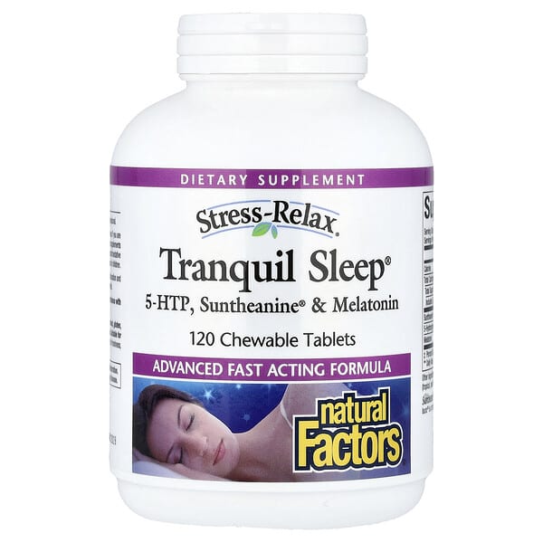 Natural Factors, Stress-Relax®, Tranquil Sleep®, 5-HTP, Suntheanine® & Melatonin, 120 Chewable Tablets — product photo 1