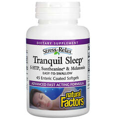 Natural Factors, Stress-Relax, Sueño tranquilo, 5-HTP, Suntheanina y melatonina, 45 cápsulas blandas con recubrimiento entérico