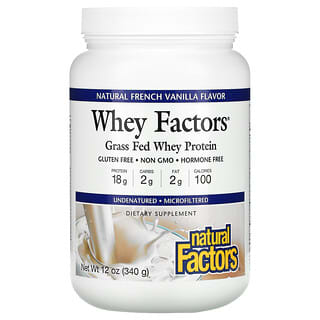 Natural Factors, Whey Factors, Protéines de lactosérum nourries à l'herbe, Vanille française naturelle, 340 g