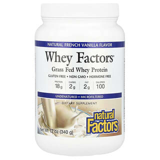 Natural Factors, Whey Factors, Proteína de suero de leche proveniente de animales alimentados con pasturas, Vainilla francesa natural, 340 g (12 oz)