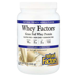 Natural Factors, Fatores de Whey, Proteína Whey Alimentada com Grama, Baunilha Francesa Natural, 340 g (12 oz)