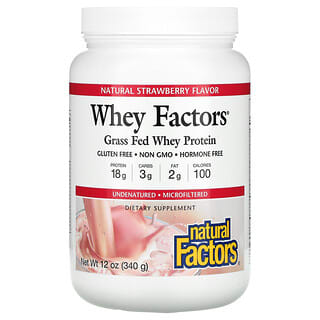 Natural Factors, Whey Factors, Proteína de suero de leche proveniente de animales alimentados con pasturas, Fresa natural, 340 g (12 oz)