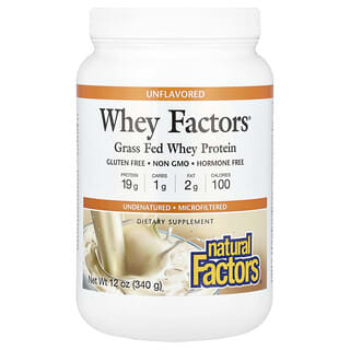 Natural Factors, Whey Factors, сироватковий протеїн від тварин трав’яного відгодовування, без смакових добавок, 340 г (12 унцій)