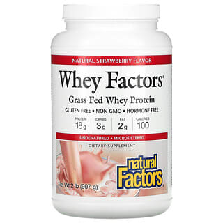Natural Factors, Whey Factors, Proteína de suero de leche proveniente de animales alimentados con pasturas, Fresa natural, 907 g (2 lb)