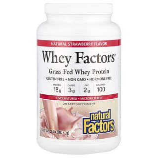 Natural Factors, Whey Factors, Proteína de suero de leche proveniente de animales alimentados con pasturas, Fresa natural, 907 g (2 lb)