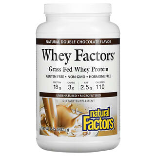 Natural Factors, Whey Factors, Proteína de suero de leche proveniente de animales alimentados con pasturas, Doble chocolate natural, 907 g (2 lb)
