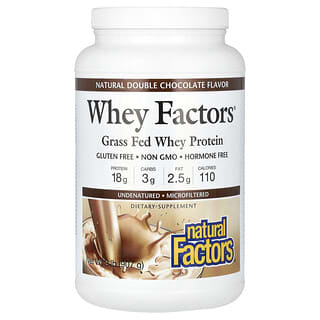 Natural Factors, Whey Factors, Protéines de lactosérum nourries à l'herbe, Double chocolat naturel, 907 g
