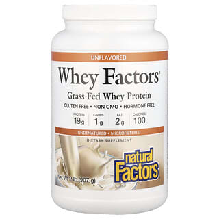 Natural Factors, Whey Factors, Protéines de lactosérum nourries à l'herbe, Sans arôme, 907 g