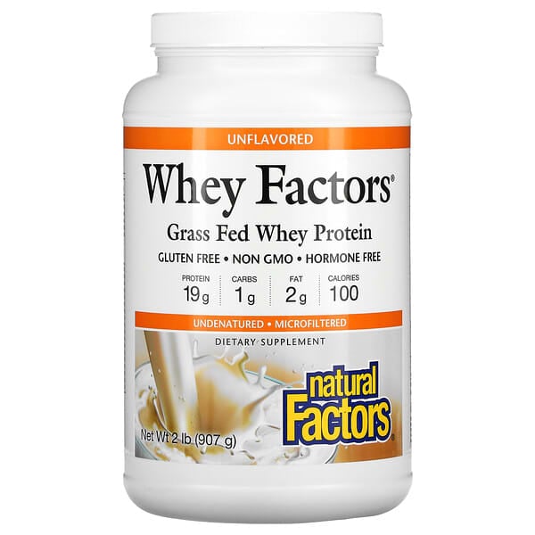 Natural Factors, Whey Factors, Grass Fed Whey Protein, Unflavored, 2 lb (907 g)