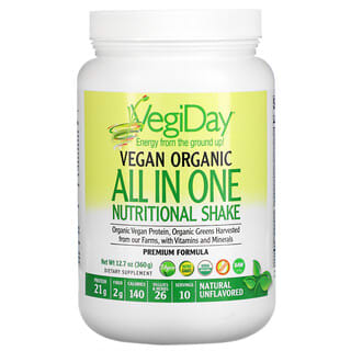 Natural Factors, VegiDay, Vegan Organic All In One Nutritional Shake, Natural Unflavored, 12.7 oz (360 g)