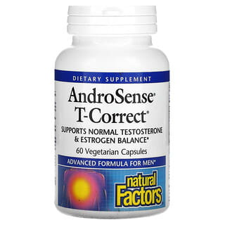 Natural Factors, AndroSense T-Correct, баланс тестостерона и эстрогена, 60 вегетарианских капсул