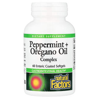 Natural Factors, Peppermint + Oregano Oil Complex, Pfefferminze + Oregano-Öl-Komplex, 60 magensaftresistente Weichkapseln