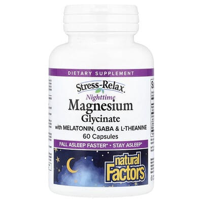 Natural Factors, Stress-Relax®, Nighttime Magnesium Glycinate With Melatonin, GABA & L-Theanine, 60 Capsules