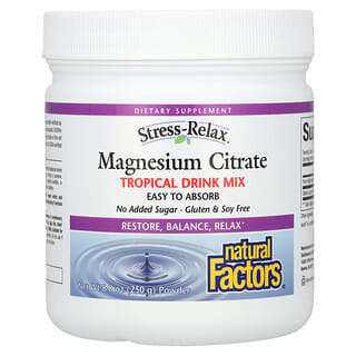 Natural Factors, Citrate de magnésium, Mélange pour boisson tropicale, 250 g