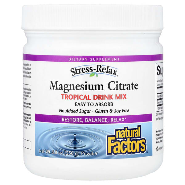 Natural Factors, Stress-Relax®, Magnesium Citrate Powder, Tropical Drink Mix, 8.8 oz (250 g) — product photo 1