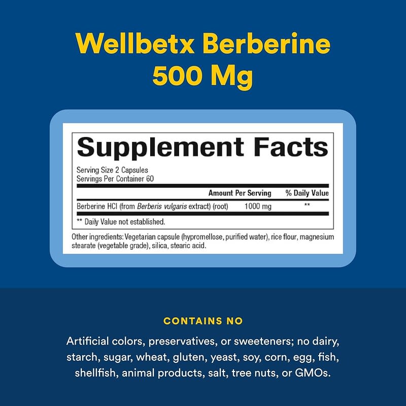WellBetX®, Berberine, 120 Vegetarian Capsules (500 mg per Capsule)