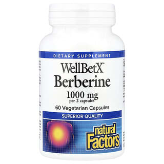 Natural Factors‏, ברברין ®WellBetX, ‏1,000 מ"ג, 60 כמוסות צמחיות (500 מ"ג לכמוסה)