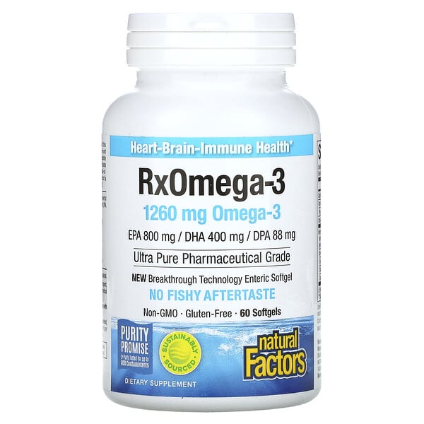 Natural Factors RxOmega-3, 60 Softgels (630 mg per Softgel)