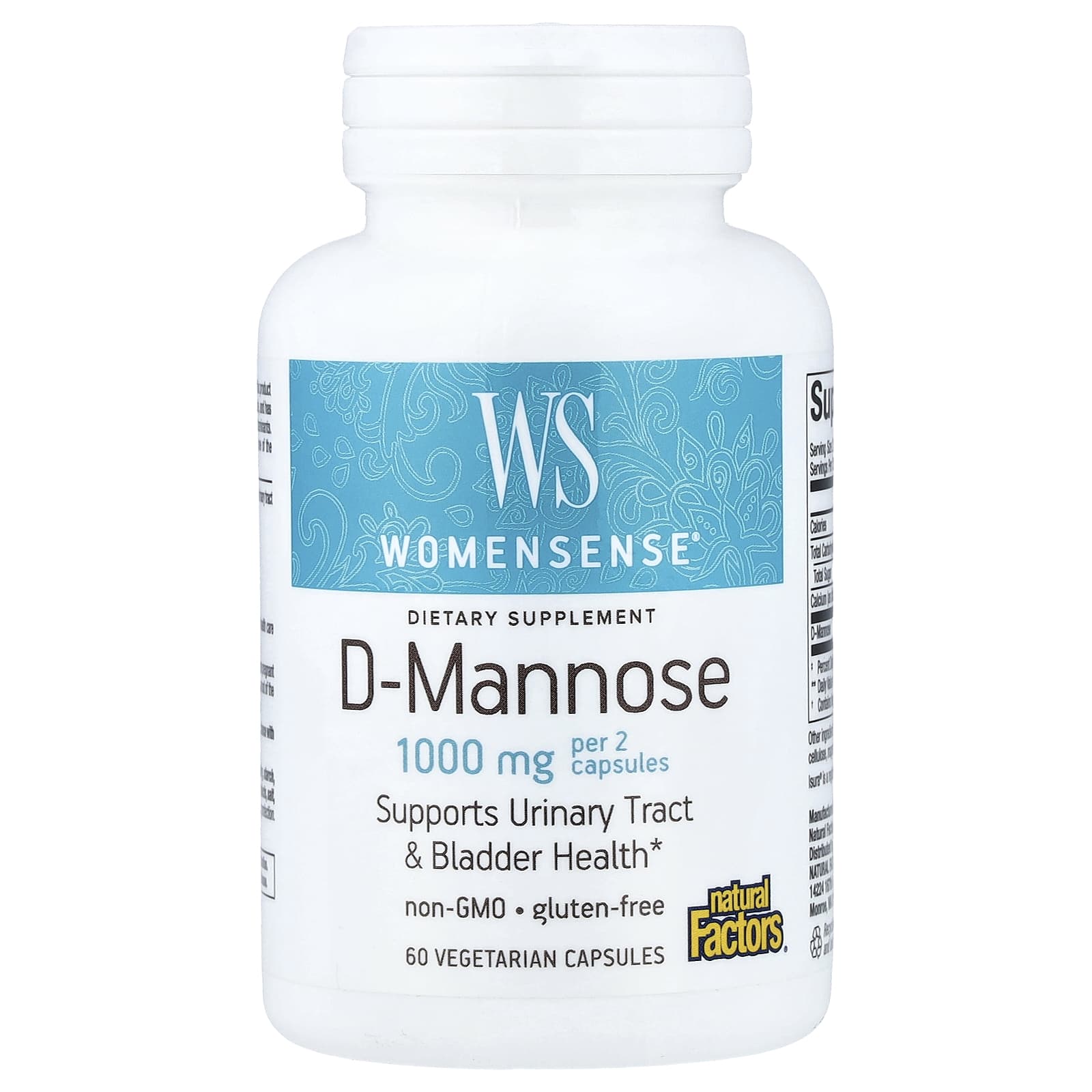 Natural Factors, Womensense®, D-манноза, 60 вегетарианских капсул (500 мг в 1 капсуле)