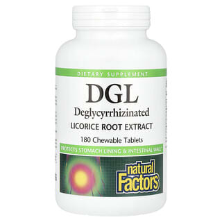 Natural Factors, DGL, Ekstrak Akar Deglycyrrhizinated Licorice (Akar Manis dengan Glycyrrhizinat), 180 Tablet Kunyah