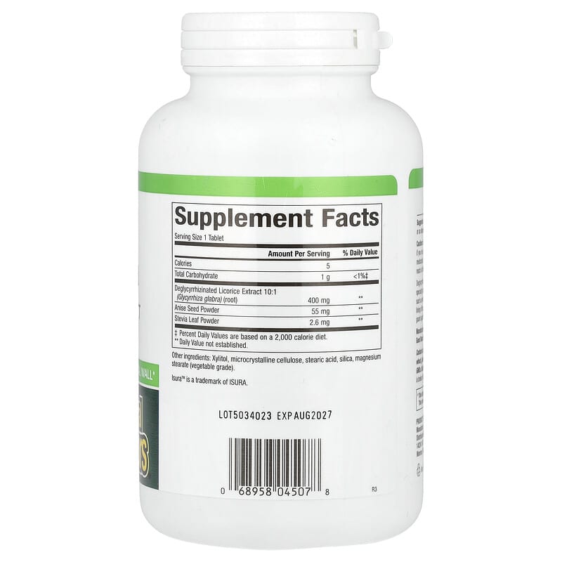 DGL, Deglycyrrhizinated Licorice Root Extract, 180 Chewable Tablets