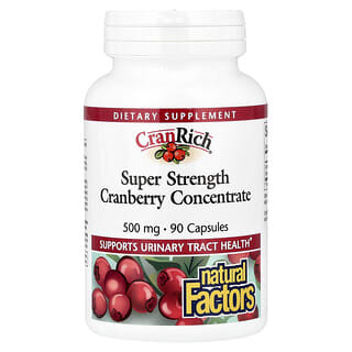 Natural Factors, CranRich, Super Strength, концентрат клюквы, 500 мг, 90 капсул