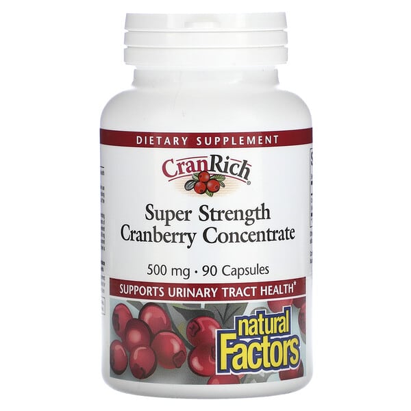 Natural Factors, CranRich, Superconcentración, Concentrado de arándano rojo, 500 mg, 90 cápsulas
