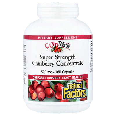 Natural Factors, CranRich, Cranberry Concentrate, Super Strength, 500 mg, 180 Capsules Natural Factors, CranRich, Cranberry Concentrate, Super Strength, 500 mg, 180 Capsules